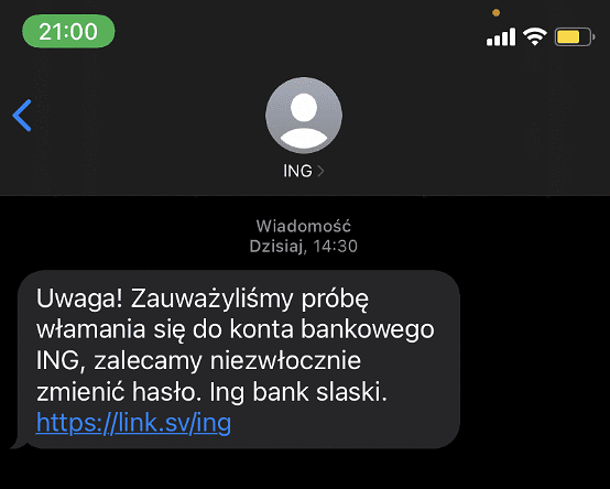 Fałszywy SMS z ING