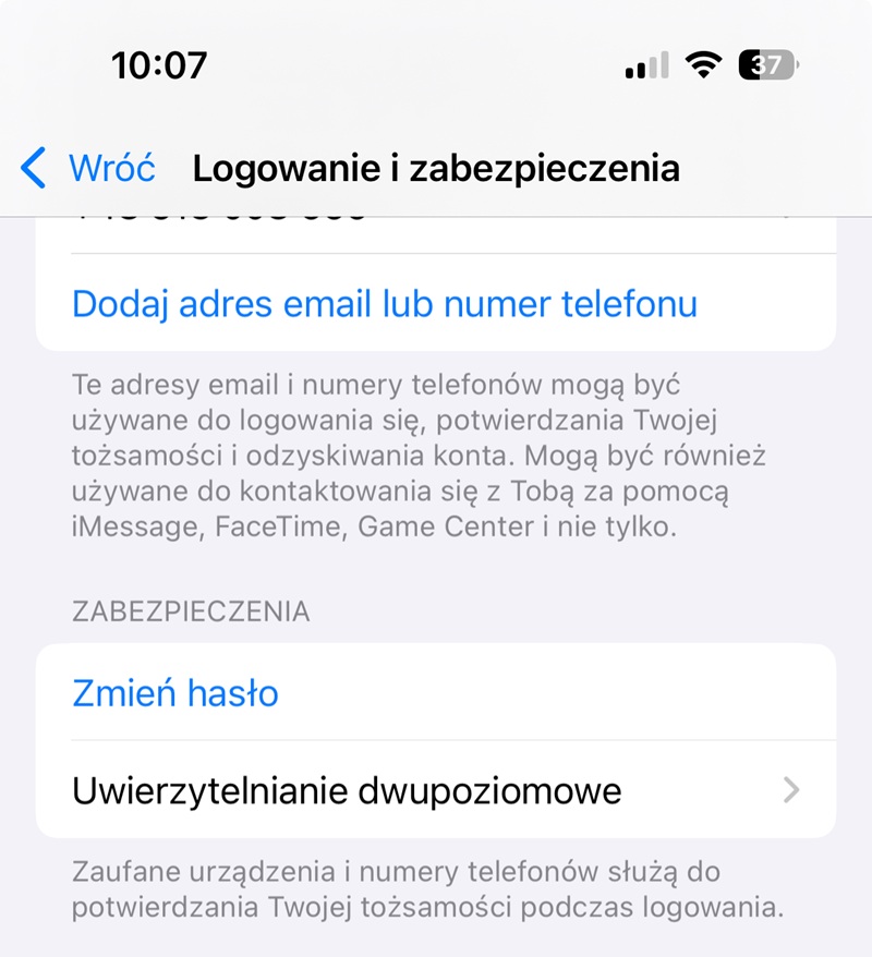 Uwierzytelnianie dwupoziomowe w Apple iPhone