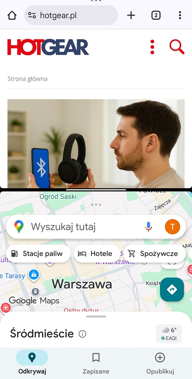 Dwie aplikacje na ekranie smartfona Dwie aplikacje na ekranie smartfona