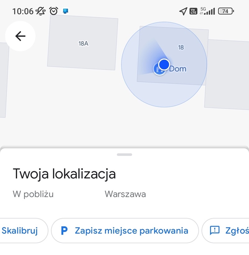 Miejsce parkingowe w Mapach Google