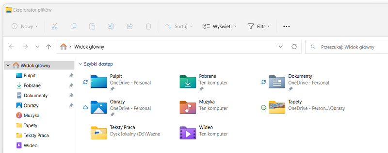Widok główny w nowym Eksploratorze Windows