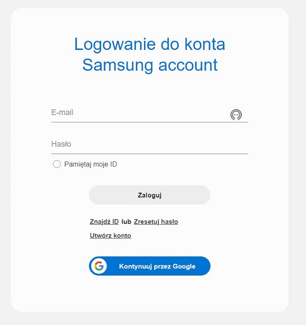 Logowanie do konta Samsung account