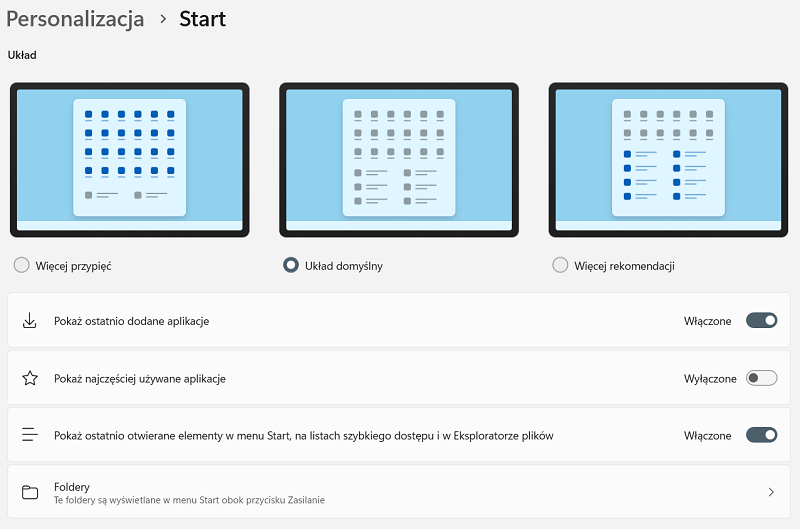 Windows 11 - ulepszona konfiguracja menu Start