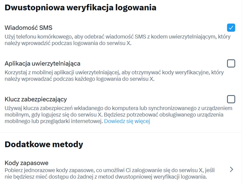 Weryfikacja dwuetapowa w serwisie X